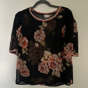 A New Day Floral Black Sheer Top